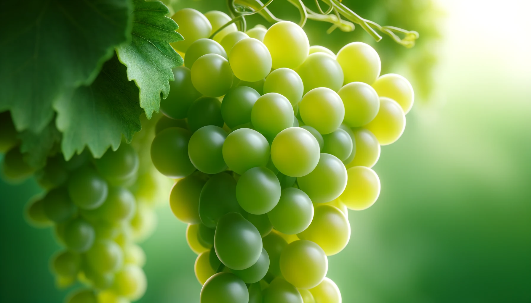 DALL·E 2024-05-23 10.26.16 - Photorealistic stock image of Albariño grapes, closely focused on a cluster of ripe Albariño grapes with vibrant, light green skins.
