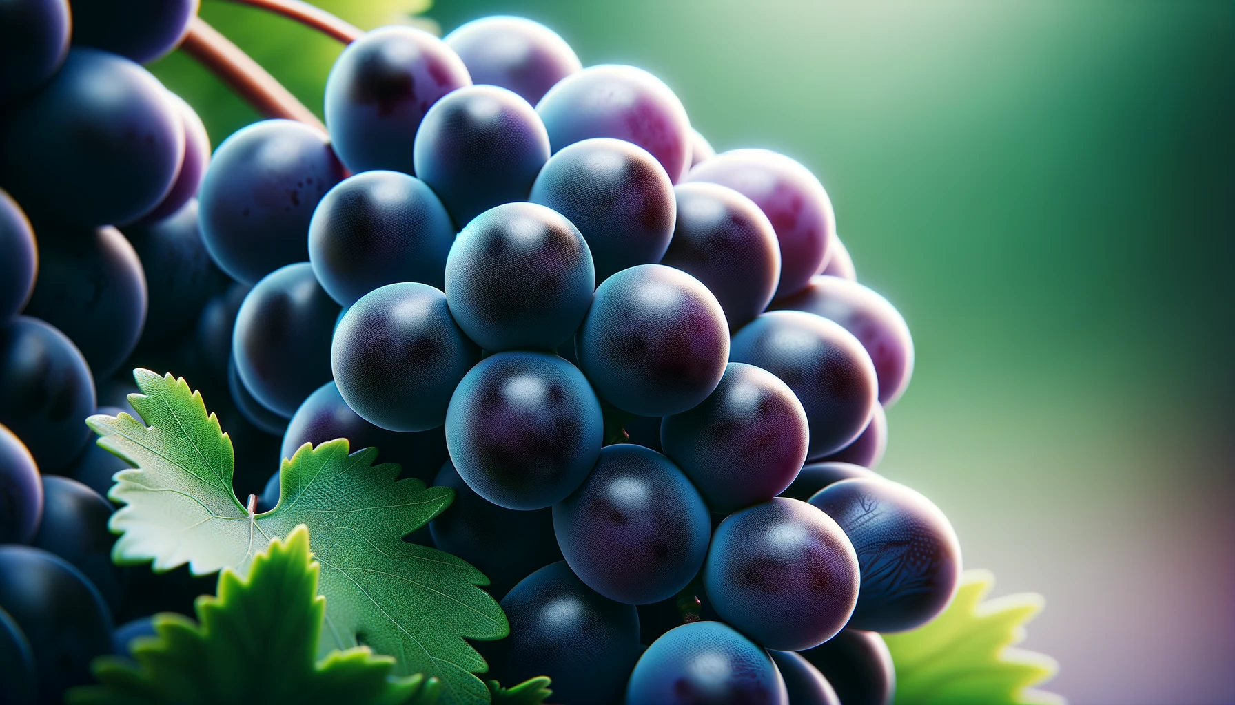 DALL·E 2024-05-23 10.31.21 - Photorealistic stock image of Alicante Bouschet grapes, closely focused on a cluster of ripe Alicante Bouschet grapes with deep, intense purple, almos
