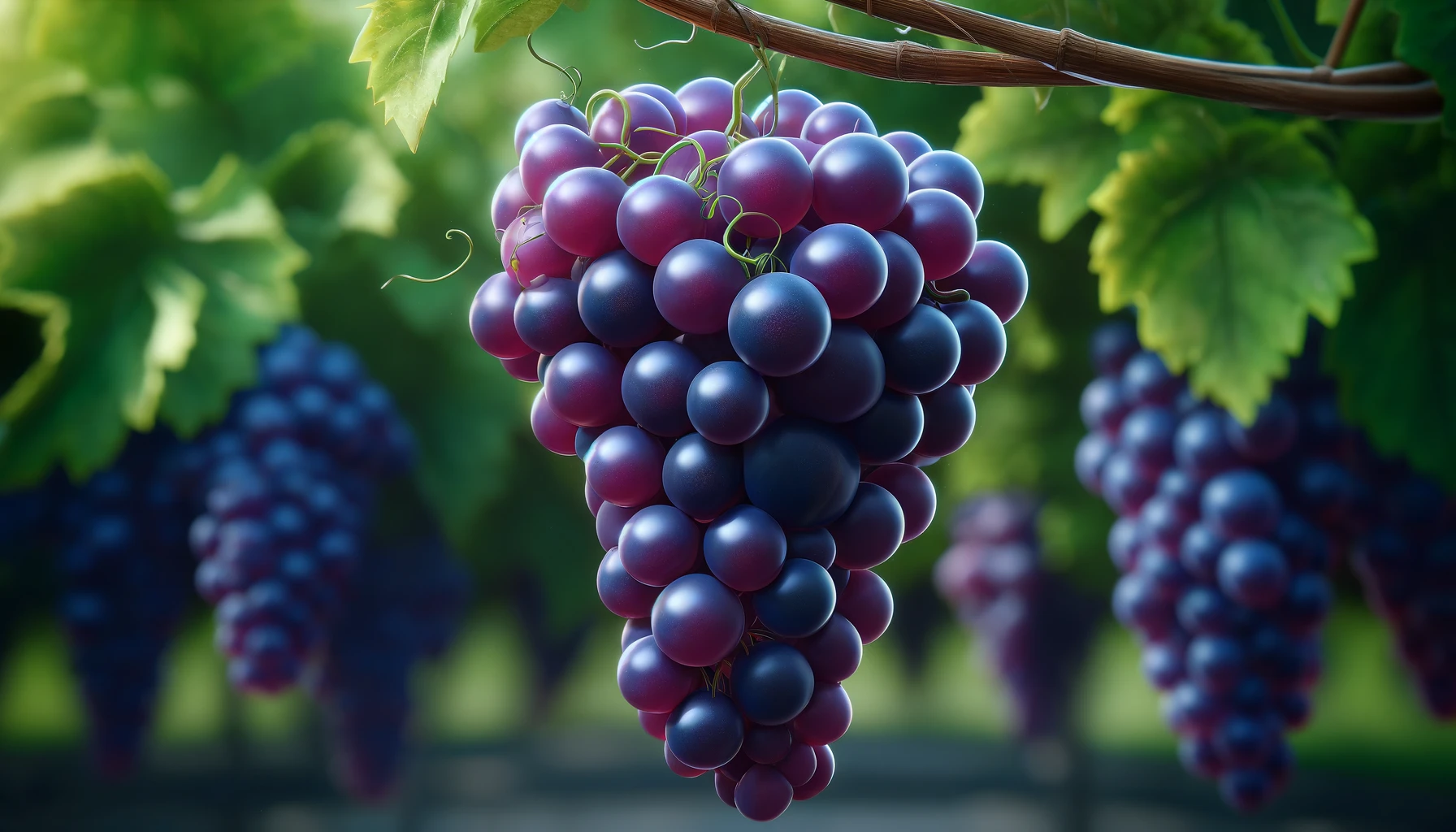 DALL·E 2024-05-23 10.59.15 - Close-up, photorealistic stock image of Concord grapes, focusing on a cluster of ripe Concord grapes with deep, vibrant purple skins, attached to the