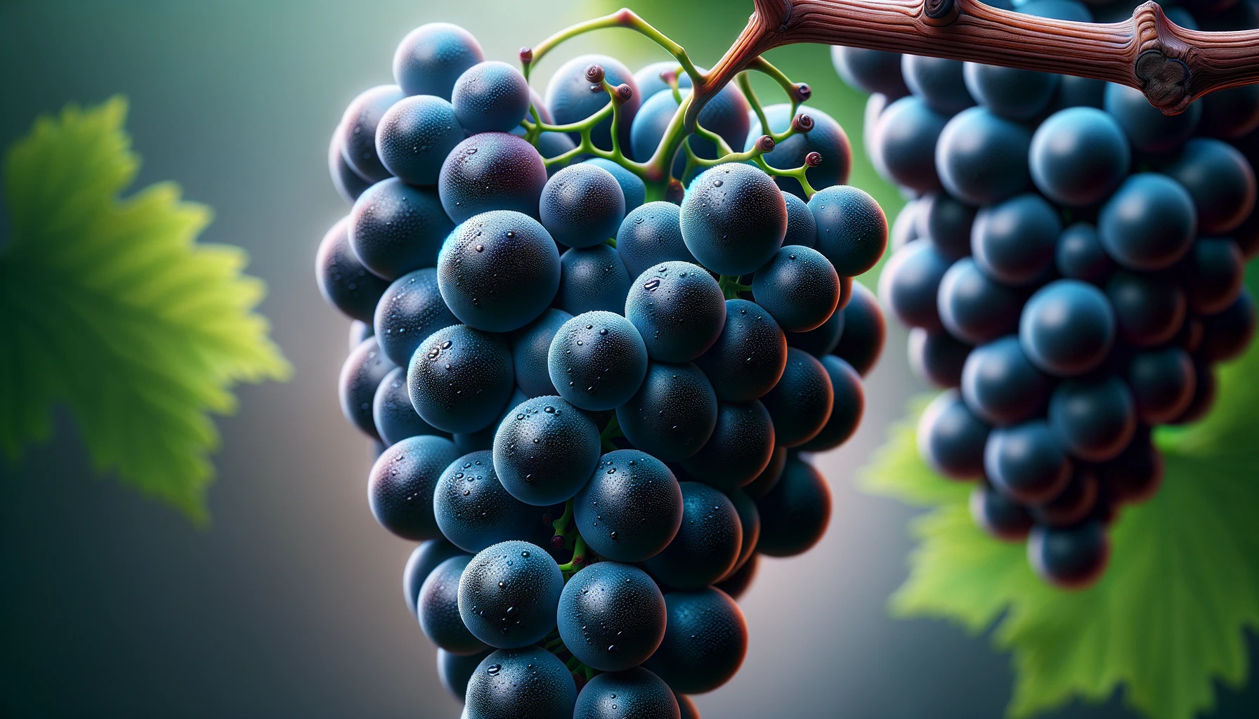 DALL·E 2024-05-23 11.14.54 - Close-up, photorealistic stock image of Cabernet Sauvignon grapes, focusing on a cluster of ripe Cabernet Sauvignon grapes with deep, dark blue to bla