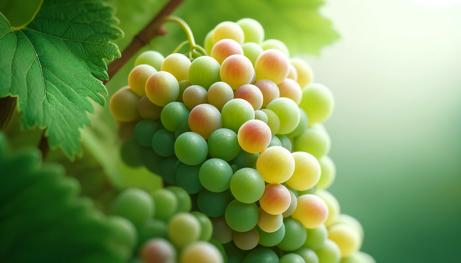DALL·E 2024-05-23 11.23.40 - Close-up, photorealistic stock image of Pinot Grigio grapes, focusing on a cluster of ripe Pinot Grigio grapes with pale green to yellowish skins, att
