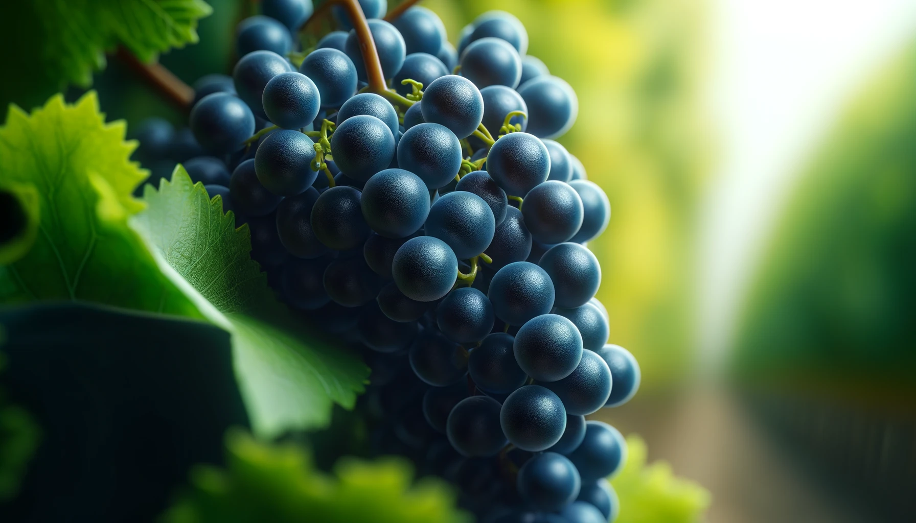 DALL·E 2024-05-23 12.28.50 - Close-up, photorealistic stock image of Petit Verdot grapes, focusing on a cluster of ripe Petit Verdot grapes with deep, dark blue to almost black sk